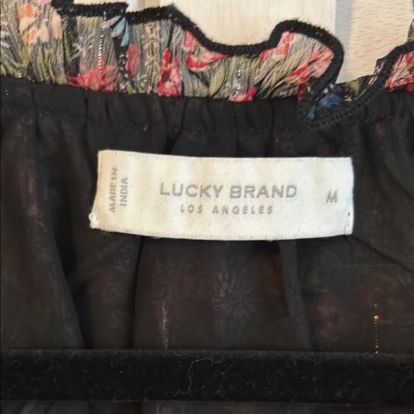 Lucky Brand Floral Boho Peasant Blouse Tassel Tie Size Medium - Picture 2 of 5